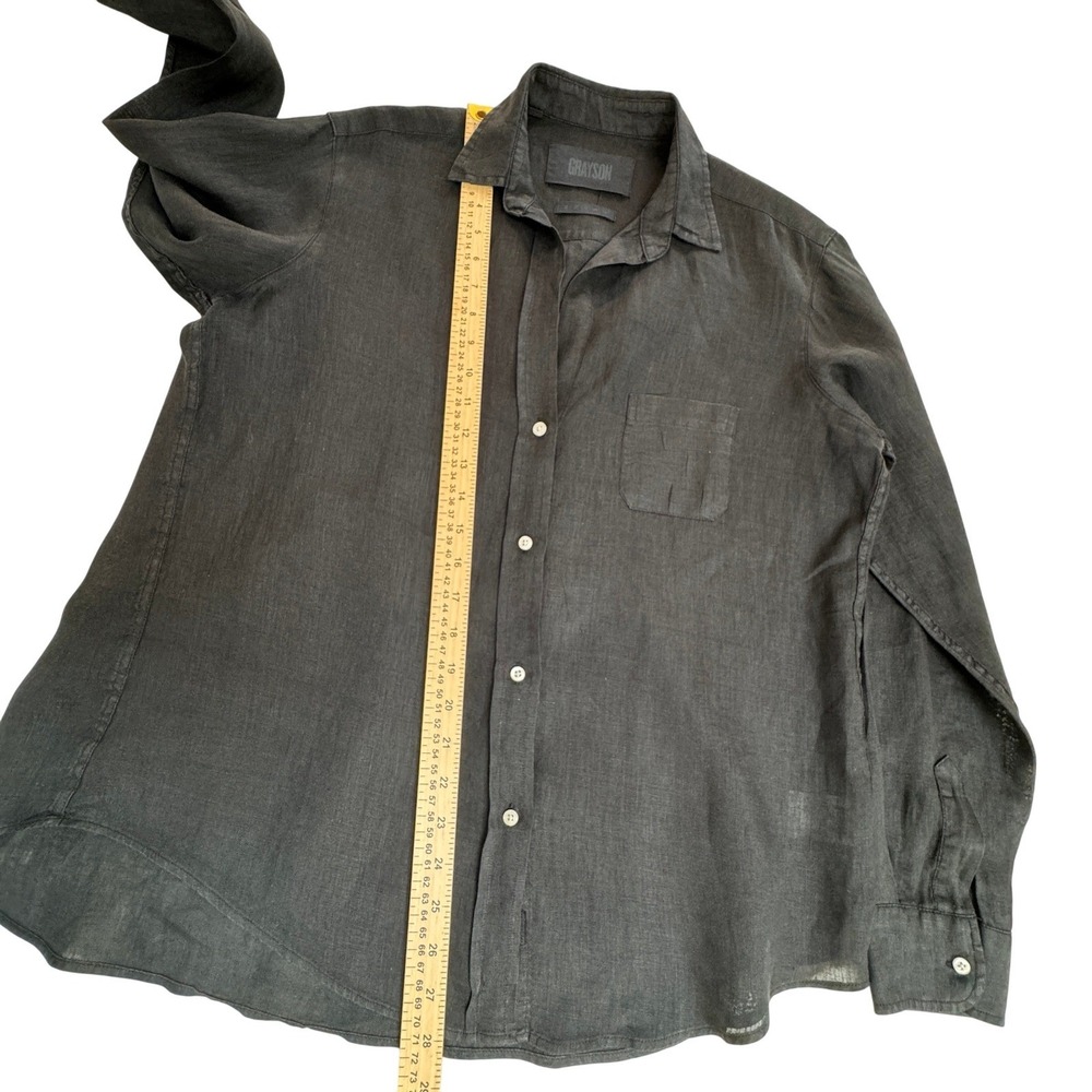 Grayson The Hero Button Up Women Medium Black 100% Linen Long Sleeve Shirt - Picture 6 of 7
